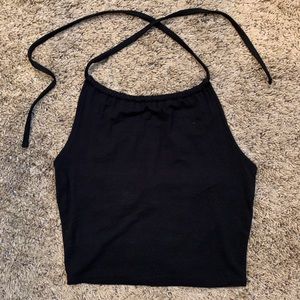 Black Cropped Halter Top